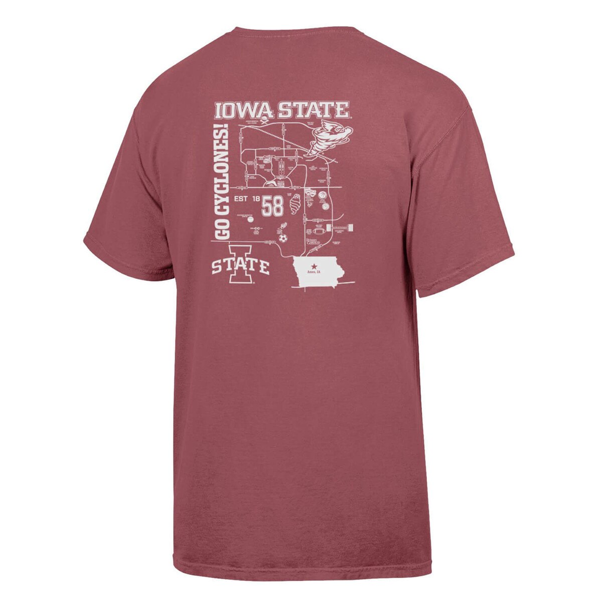Comfort Wash Punching Cy Campus Map Cardinal Short Sleeve T-Shirt back